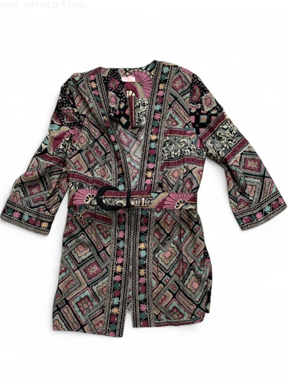 Vintage Lady Carol Boho Patterned Belted Kimono